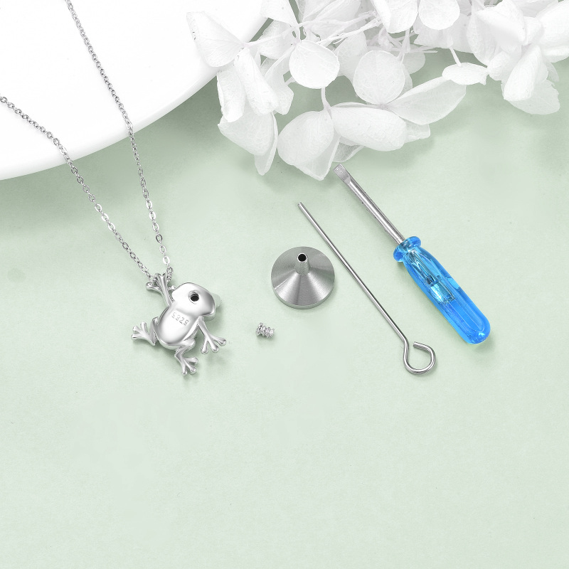 Sterling Silver Heart Shaped Crystal Frog Urn Necklace for Ashes-4