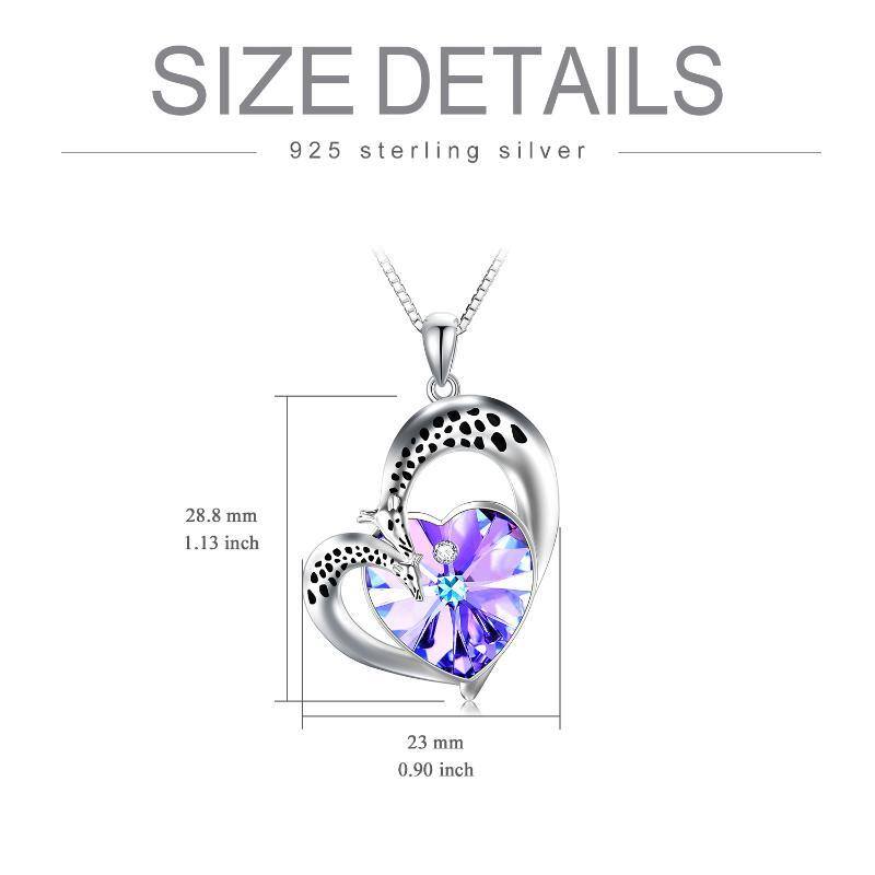 Sterling Silver Heart Crystal With Giraffe Couple Heart Pendant Necklace For Women-6