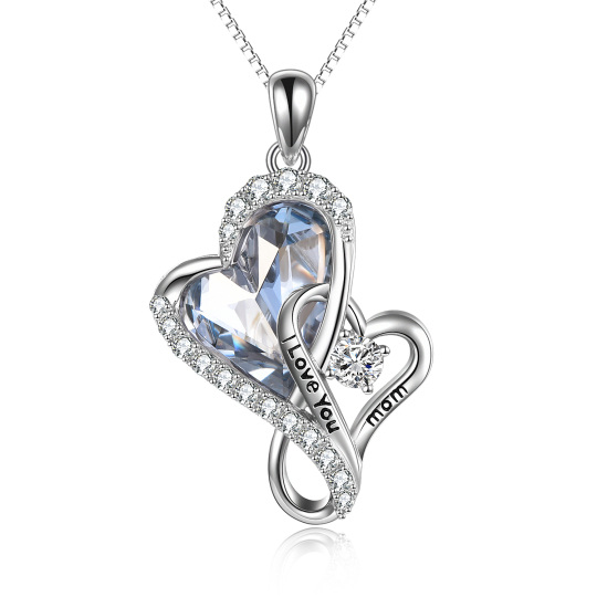 Sterling Silver Heart Shaped Crystal Grandmother & Mother Pendant Necklace with Engraved Word