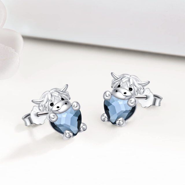 Sterling Silver Heart Shaped Crystal Highland Cow Stud Earrings-4