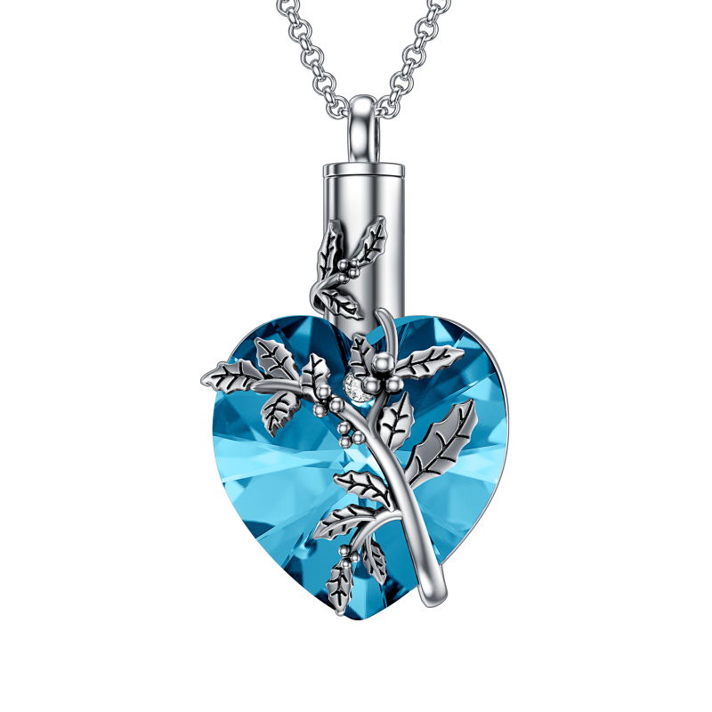 Colar de urna com pingente de lírio de cristal de coração em prata esterlina para joias de cremação de cinzas-3