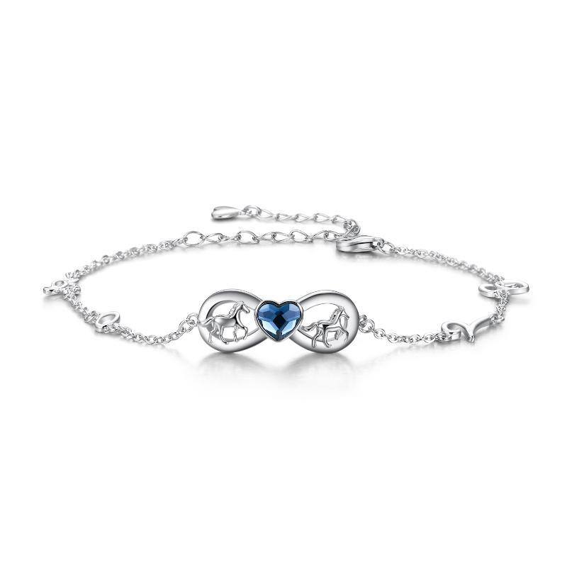 Sterling Silver Heart Shaped Crystal Horse & Infinity Symbol Single Layer Anklet-1