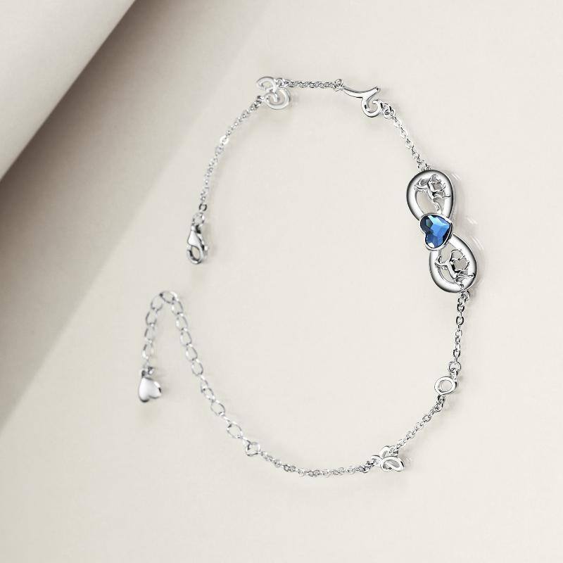 Sterling Silver Heart Shaped Crystal Horse & Infinity Symbol Single Layer Anklet-4