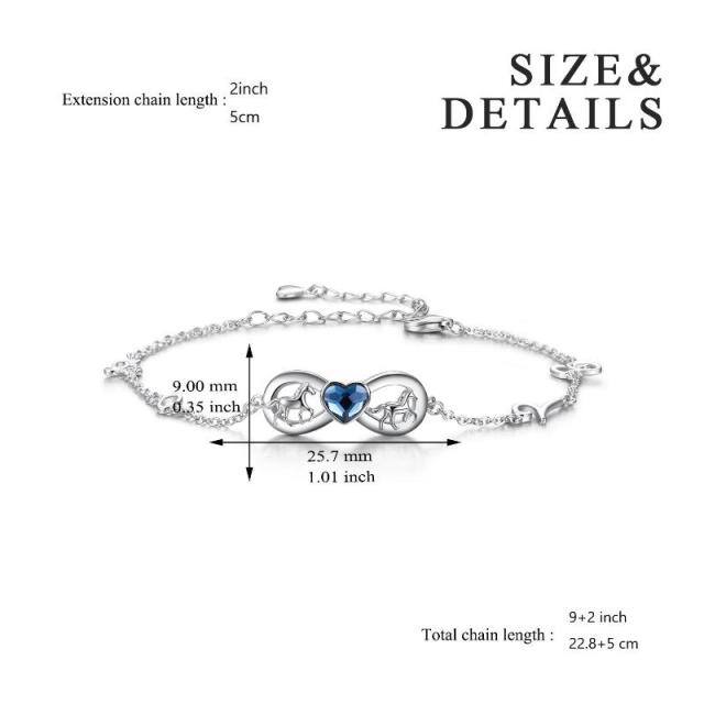 Sterling Silver Heart Shaped Crystal Horse & Infinity Symbol Single Layer Anklet-5