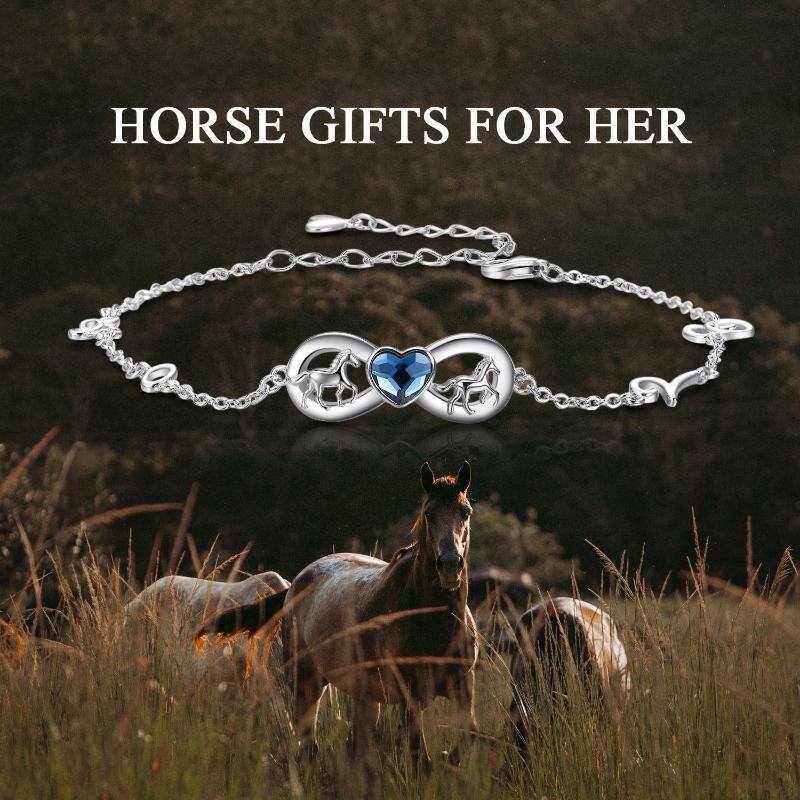 Sterling Silver Heart Shaped Crystal Horse & Infinity Symbol Single Layer Anklet-6