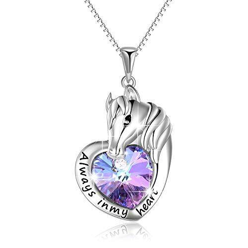 Sterling Silver Heart Shaped Crystal Horse Pendant Necklace