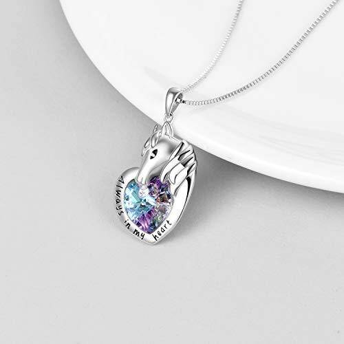 Sterling Silver Heart Shaped Crystal Horse Pendant Necklace-3