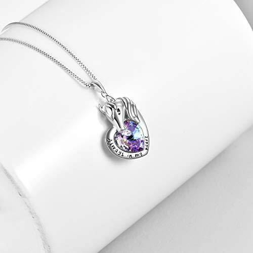 Sterling Silver Heart Shaped Crystal Horse Pendant Necklace-4