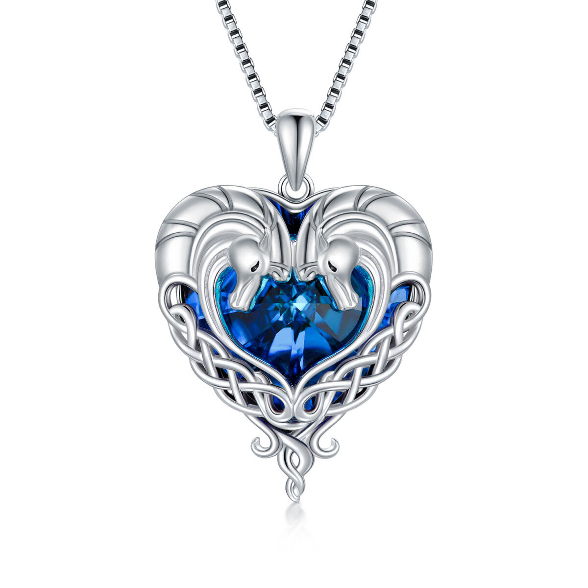 Collier en argent sterling avec pendentif cheval en cristal en forme de coeur-1