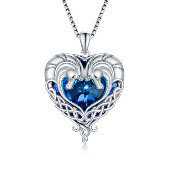 Collier en argent sterling avec pendentif cheval en cristal en forme de coeur