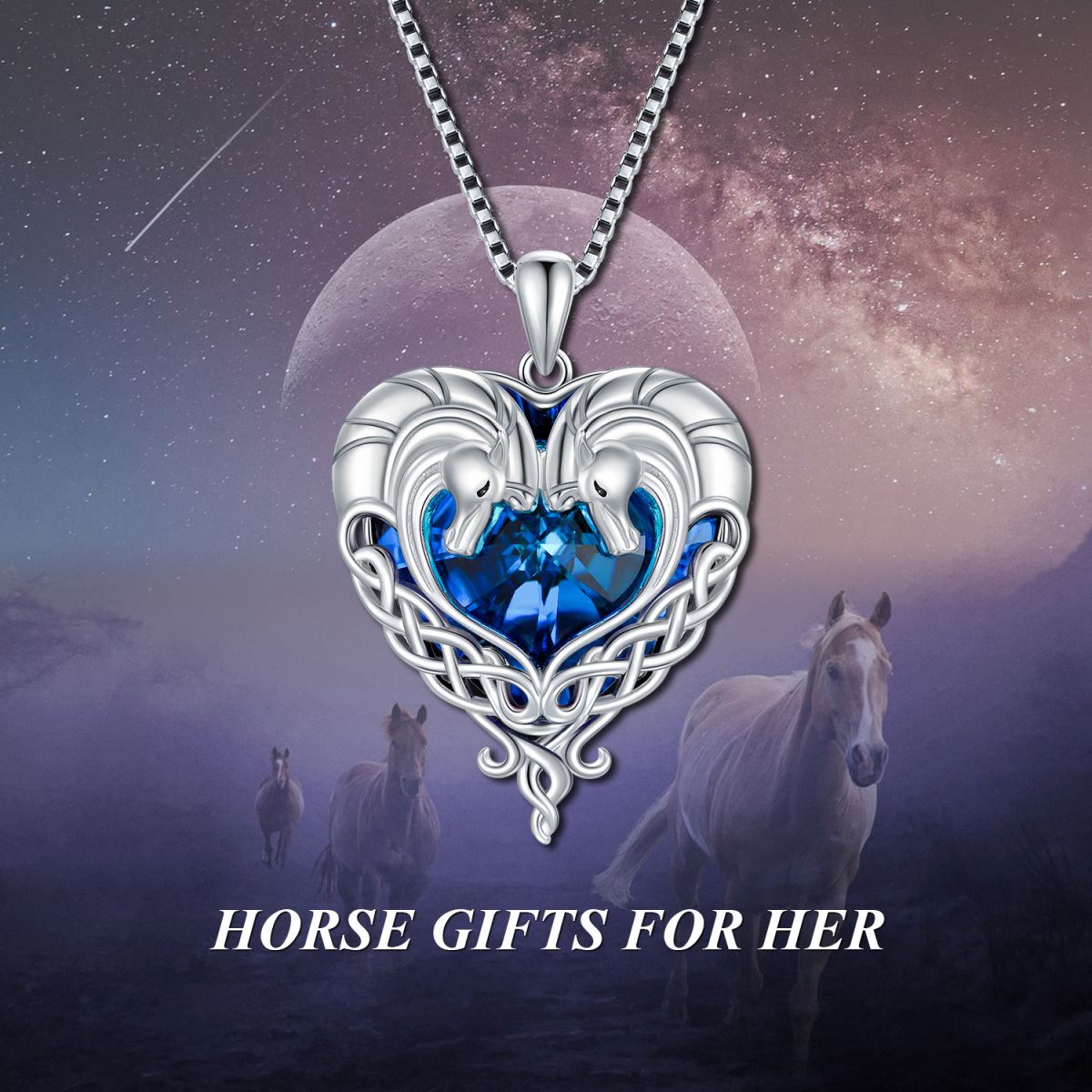 Collar de plata de ley con colgante de caballo de cristal en forma de corazón-6