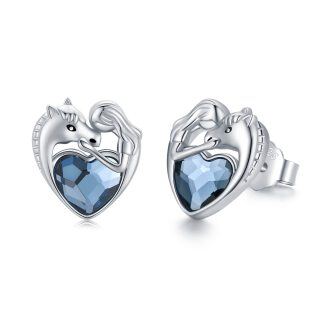 Sterling Silver Heart Crystal Horse Stud Earrings For Women-12