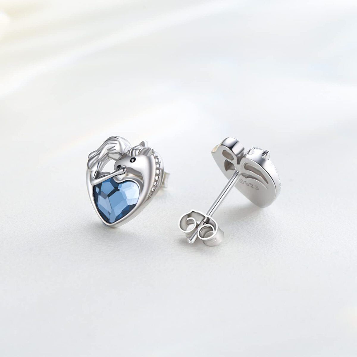 Sterling Silver Heart Crystal Horse Stud Earrings For Women-6