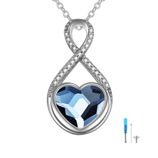 Sterling Silver Heart Shaped Crystal Infinite Symbol Urn Necklace for Ashes with Engraved Word-25