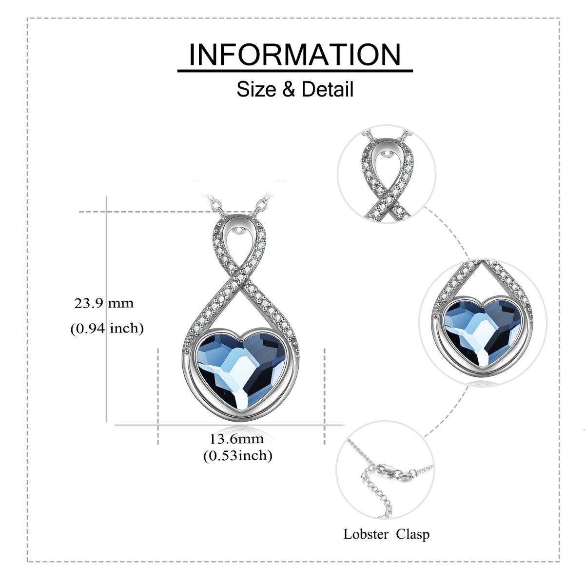 Collier Urne en argent sterling en forme de coeur avec symbole infini en cristal et mot gr-5