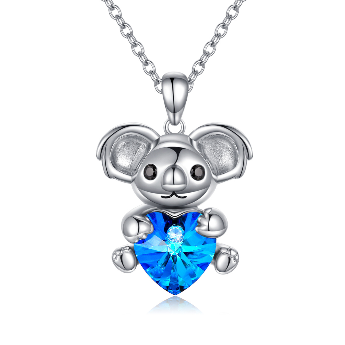 Sterling Silver Heart Crystal Koala Pendant Necklace For Women-1