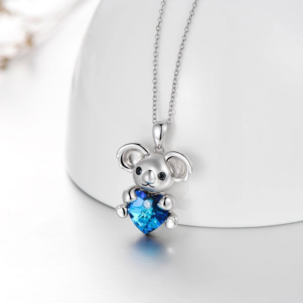 Sterling Silver Heart Crystal Koala Pendant Necklace For Women-3