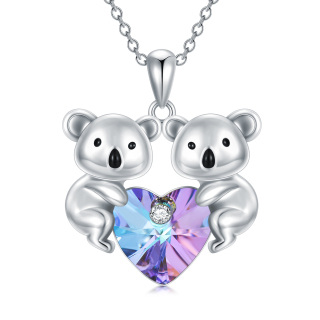 Sterling Silver Heart Shaped Crystal Koala & Sisters Pendant Necklace-5