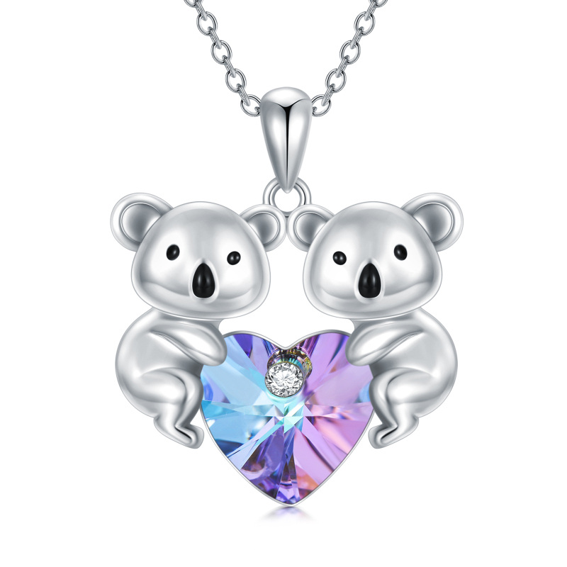 Sterling Silver Heart Shaped Crystal Koala & Sisters Pendant Necklace-20