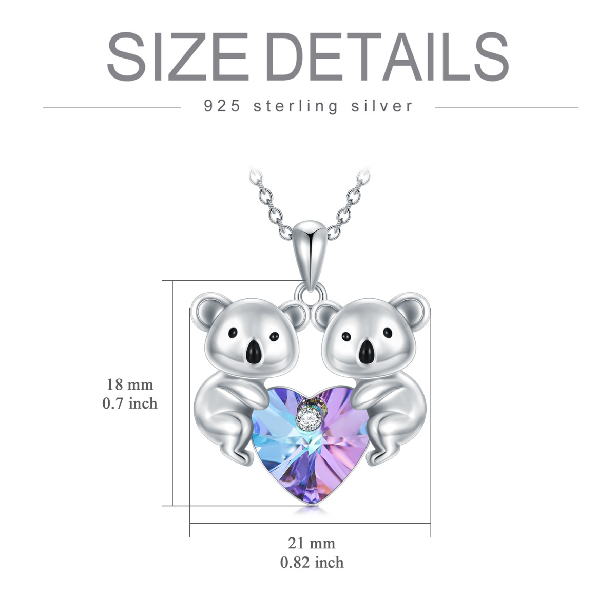 Sterling Silver Heart Shaped Crystal Koala & Sisters Pendant Necklace-5