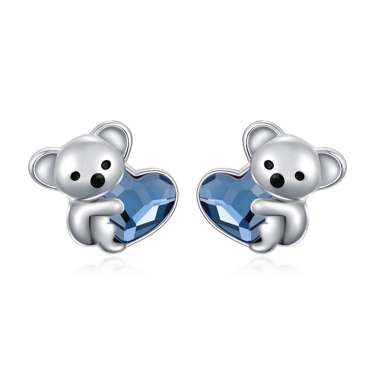 Sterling Silber Herzform Kristall Koala Ohrstecker-1