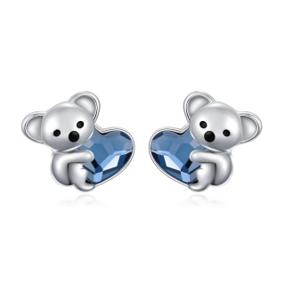 Sterling Silver Heart Shaped Crystal Koala Stud Earrings-17