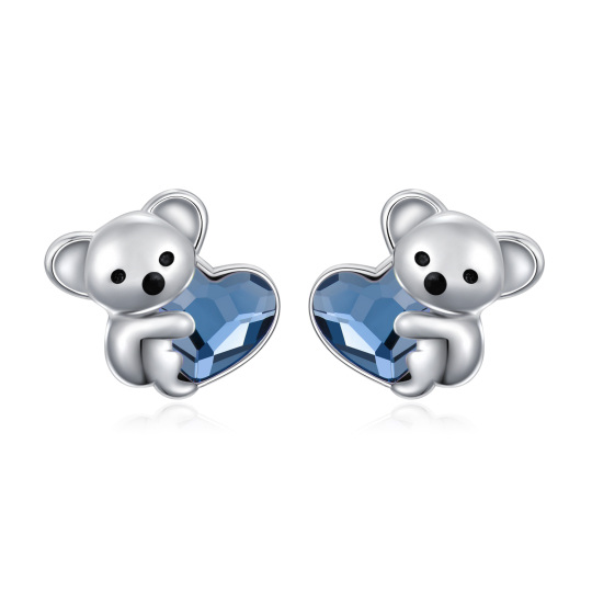 Boucles d'oreilles Koala en argent sterling en forme de coeur et cristal