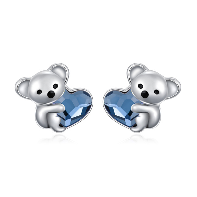 Pendientes de plata de ley con forma de corazón de cristal Koala-1