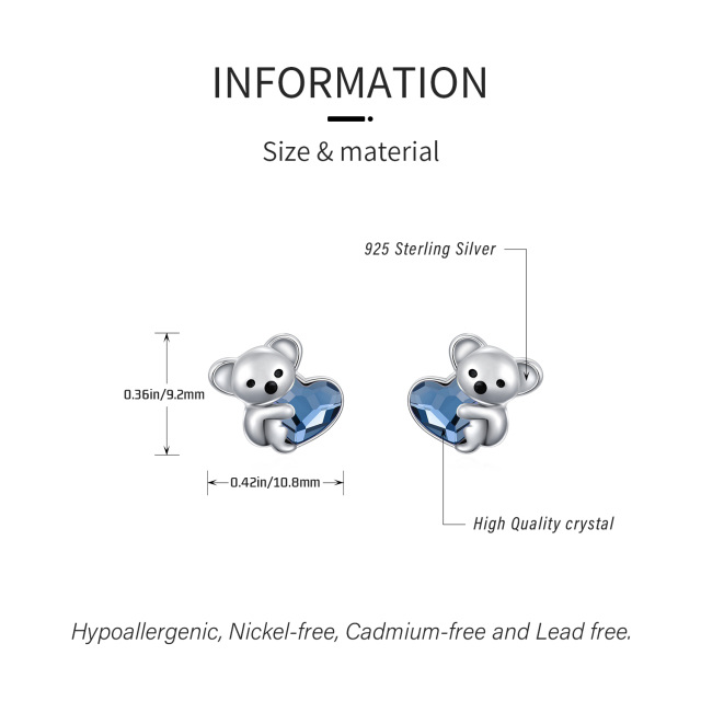 Pendientes de plata de ley con forma de corazón de cristal Koala-7