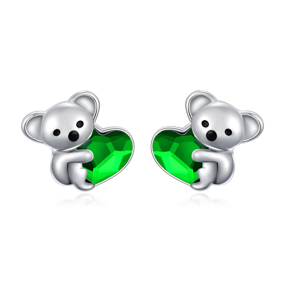 Sterling Silver Heart Shaped Crystal Koala Stud Earrings-1