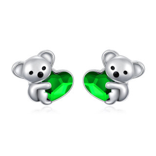 Sterling Silver Heart Shaped Crystal Koala Stud Earrings-5