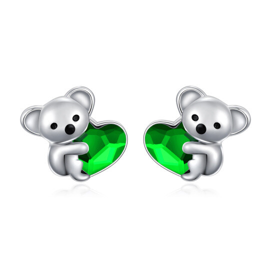Sterling Silver Heart Shaped Crystal Koala Stud Earrings