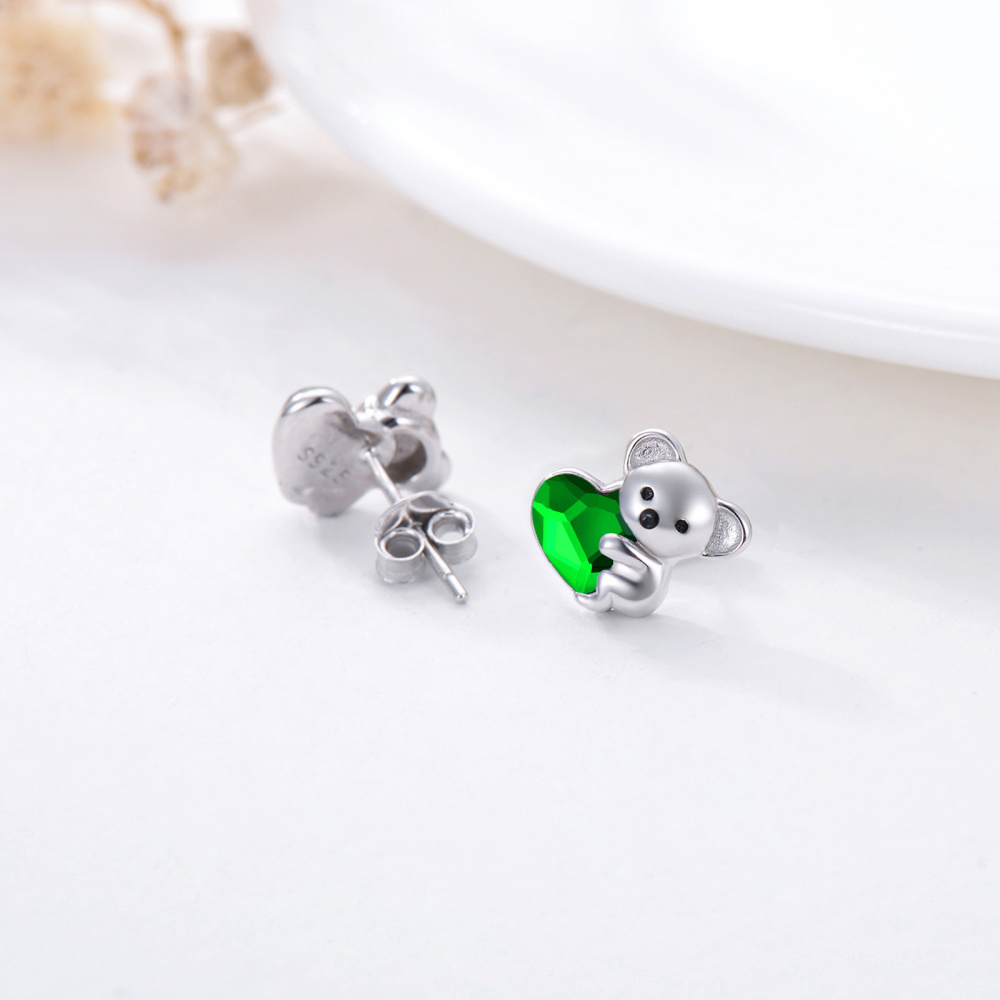 Sterling Silver Heart Shaped Crystal Koala Stud Earrings-5