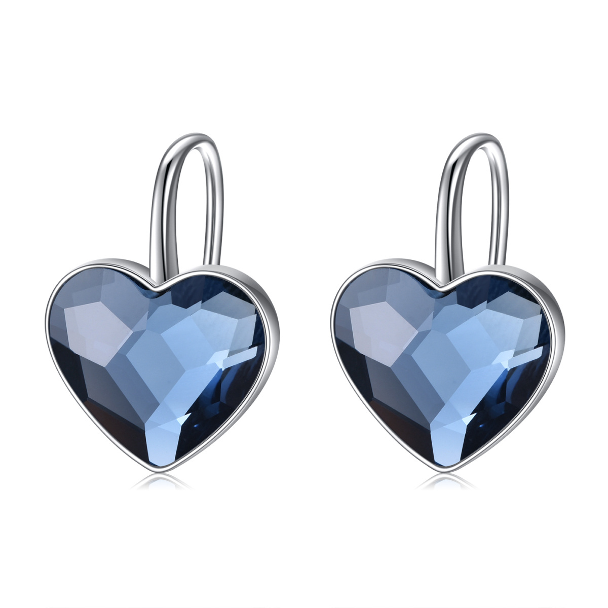 Sterling Silver Heart Crystal Heart Lever-Back Earrings-1