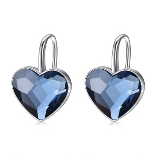 Sterling Silver Heart Crystal Heart Lever-Back Earrings-3