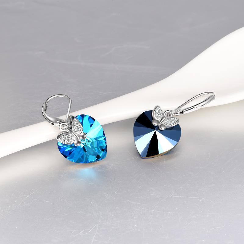 Boucles d'oreilles dormeuses en forme de cœur en argent sterling et cristal-4