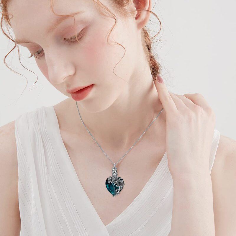 Colar de urna com pingente de lírio de cristal de coração em prata esterlina para joias de cremação de cinzas-2