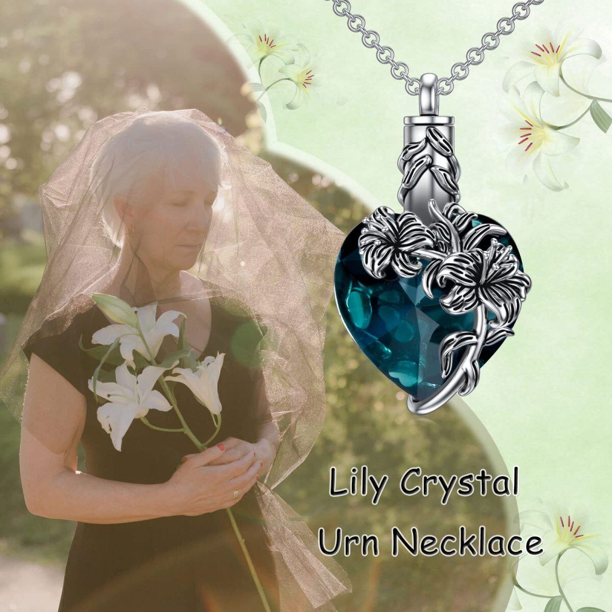 Collier en argent sterling pour cendres en forme de coeur et de lys en cristal-3