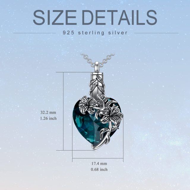 Collana con giglio di cristallo e urna a forma di cuore in argento sterling per le ceneri-4