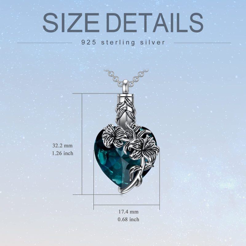 Colar de urna com pingente de lírio de cristal de coração em prata esterlina para joias de cremação de cinzas-4