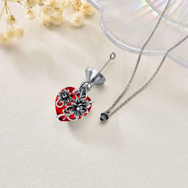 Collana d'argento a forma di cuore con loto di cristallo e urna a forma di cuore per le ceneri-3