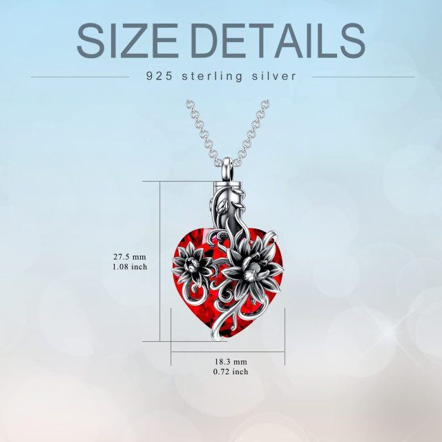 Collana d'argento a forma di cuore con loto di cristallo e urna a forma di cuore per le ceneri-6