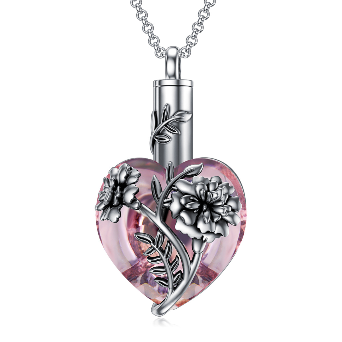 Collar urna caléndula de plata de ley con forma de corazón de cristal para cenizas-1