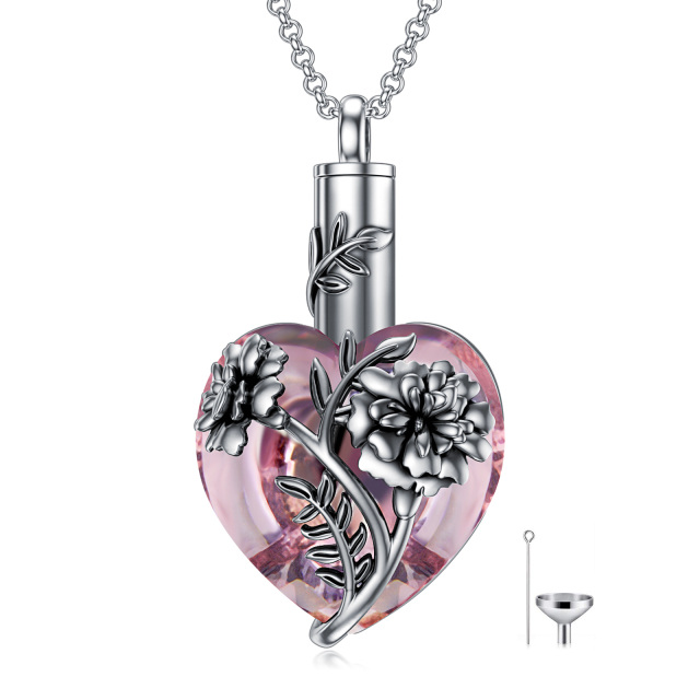 Collar urna caléndula de plata de ley con forma de corazón de cristal para cenizas-2