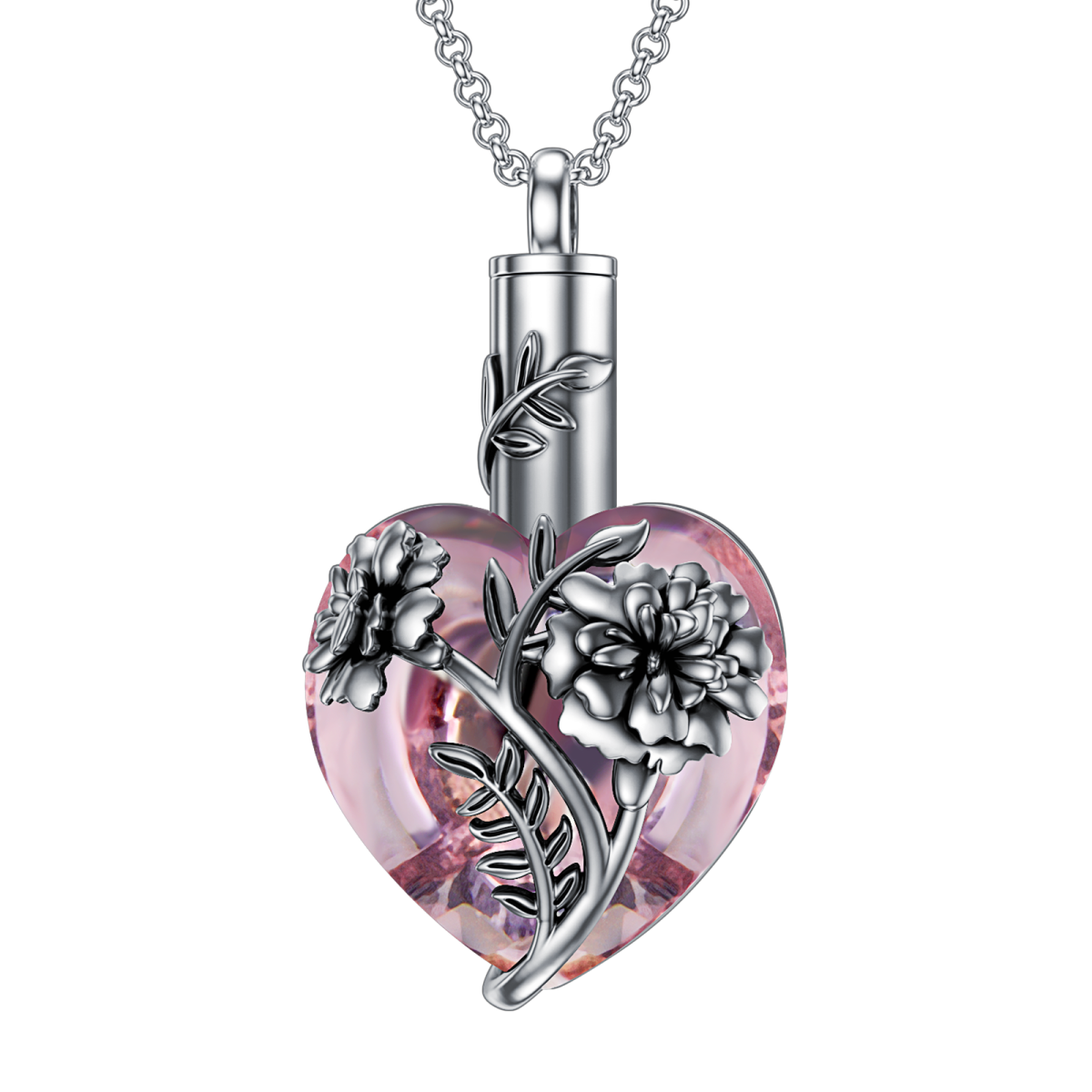 Collar urna caléndula de plata de ley con forma de corazón de cristal para cenizas-3