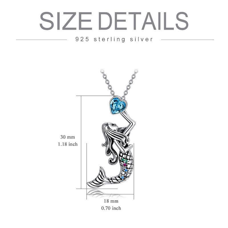 Sterling Silver Heart Shaped Crystal Mermaid Pendant Necklace-5