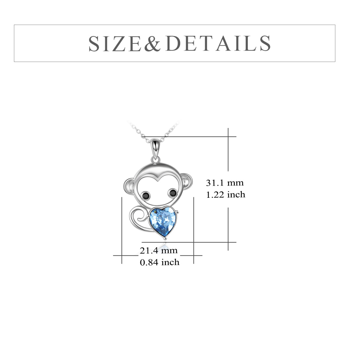 Collier en argent sterling avec pendentif en forme de coeur et singe en cristal-5