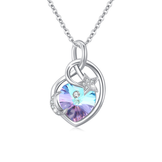 Collier en argent sterling avec pendentif Lune en cristal en forme de coeur