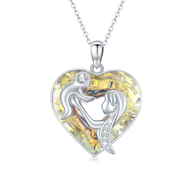 Collar colgante de plata de ley con forma de corazón de cristal para madre e hija y padres-1