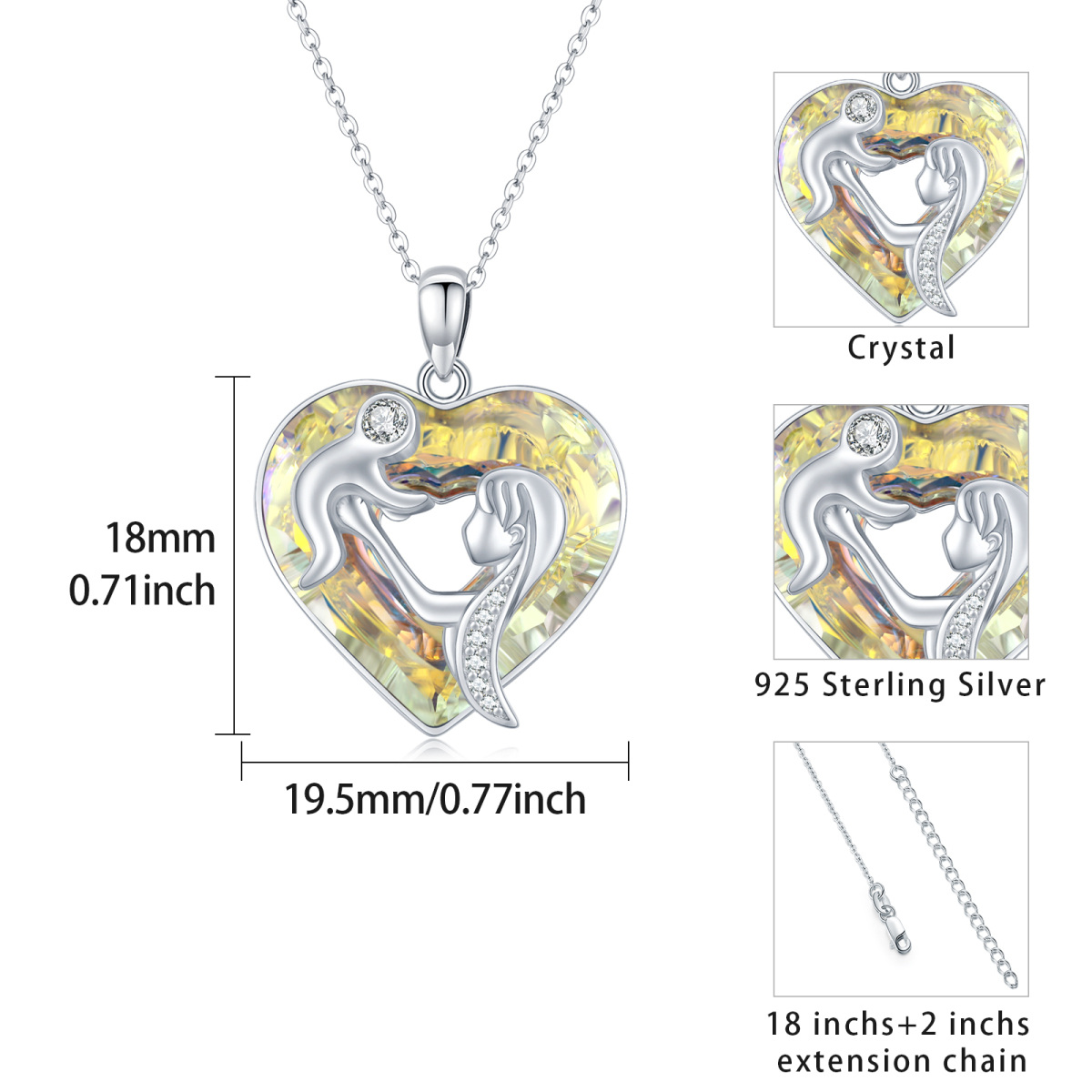 Sterling zilveren hart kristal ouders kinderen hanger ketting voor moeder-5